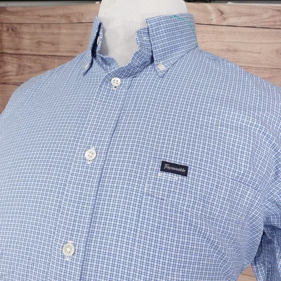 Faconnable Shirt Mens Large Blue Check Button Down Short Sleeve Club Cotton Top - Picture 2 of 10